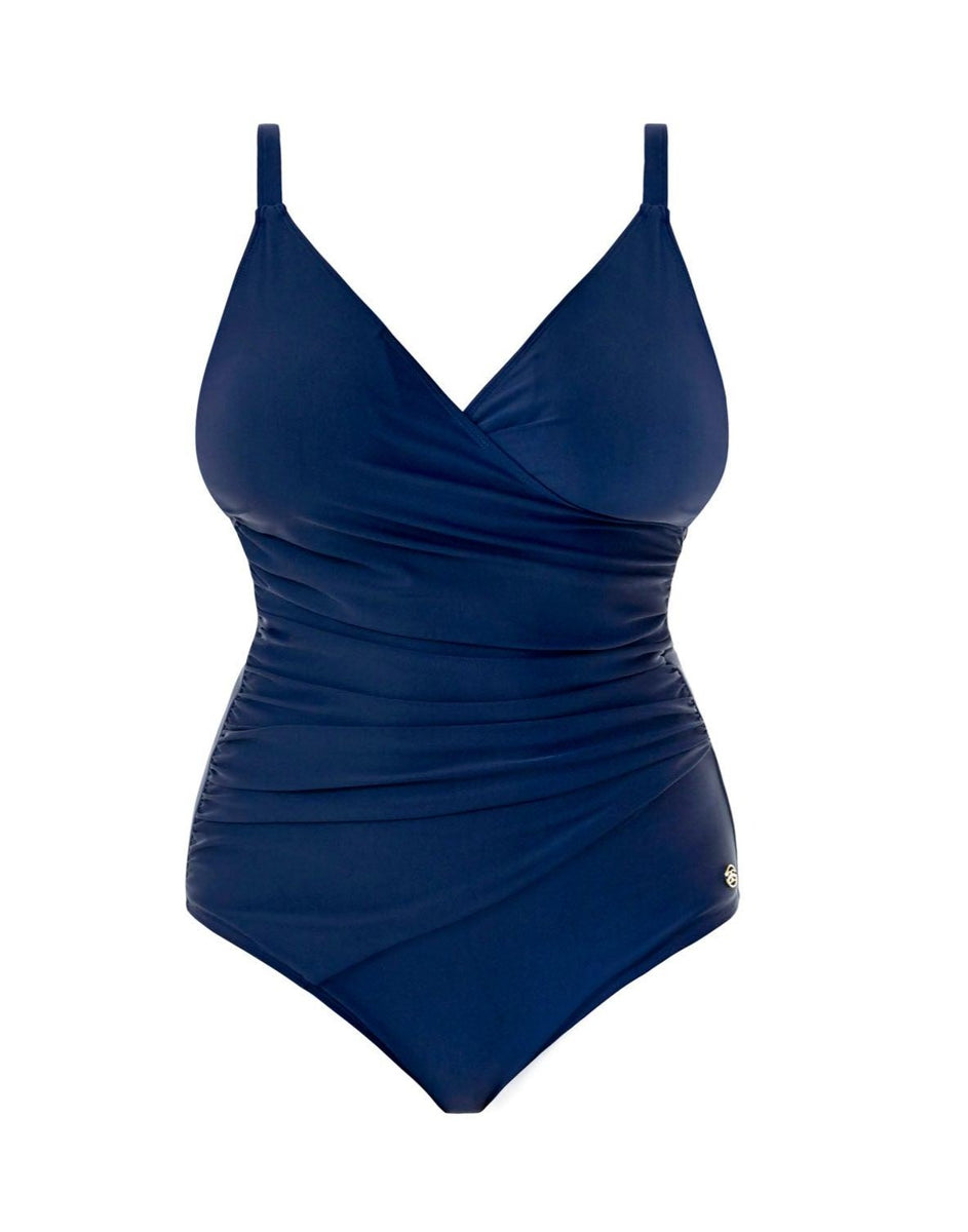 Chloe Mock Wrap Swimsuit Navy Seaspray Swimwear